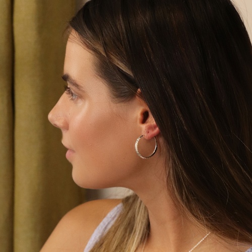 Sterling Silver Hammered Hoop Stud Earrings by Peace of Mind